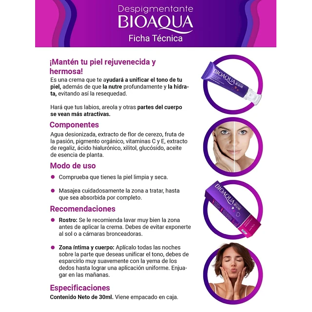 Despigmentante y Aclarante Bioaqua | EFECTO ROSITA